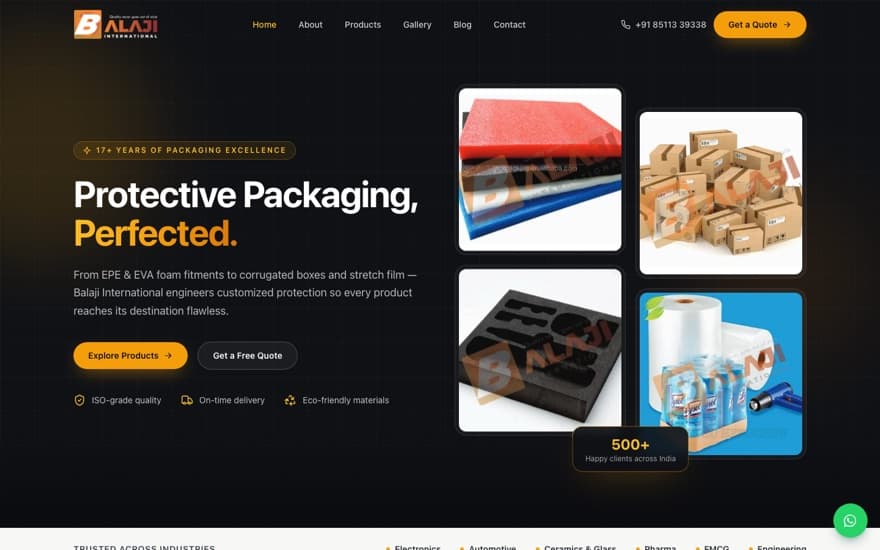 Balaji International website built by JK Tech Hub
