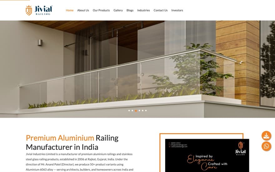 Jivial Railings website built by JK Tech Hub