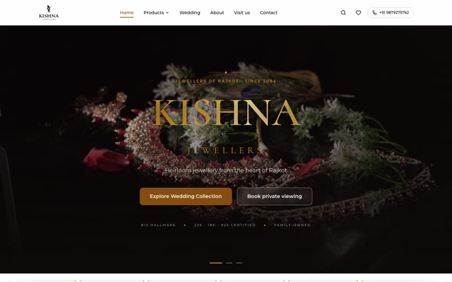 Kishna Jewellers website built by JK Tech Hub