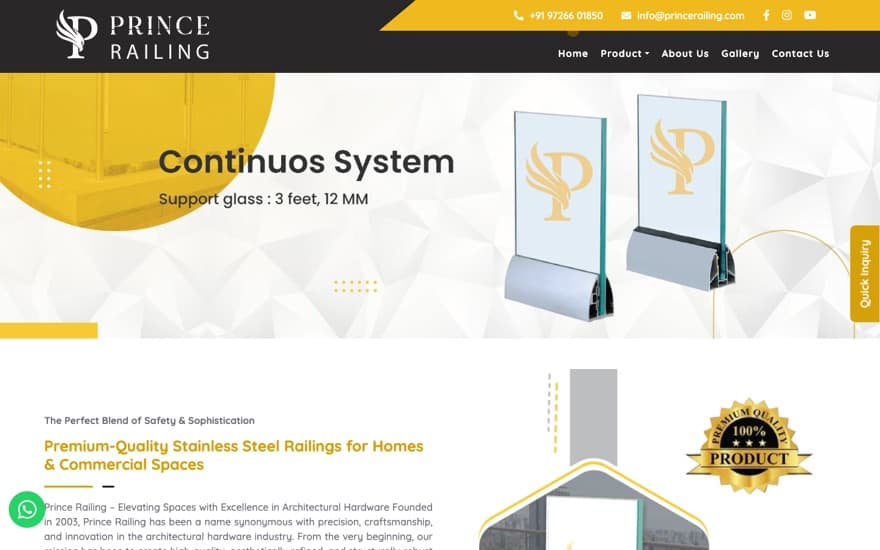 Prince Railing website built by JK Tech Hub